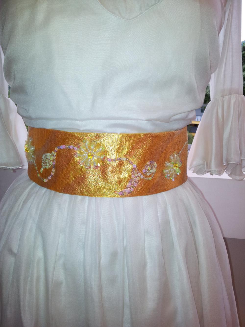 Gold Sash - Marie Antoinette Inspired with White Sequin Flowers